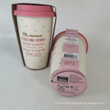 stock ceramic double wall take away mug  with silicon lid and design